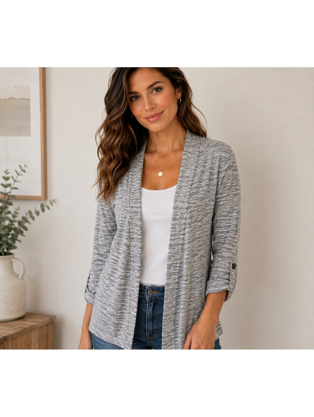 Express Women XS Gray Open Front Cardigan Lightweight Cotton Rayon
